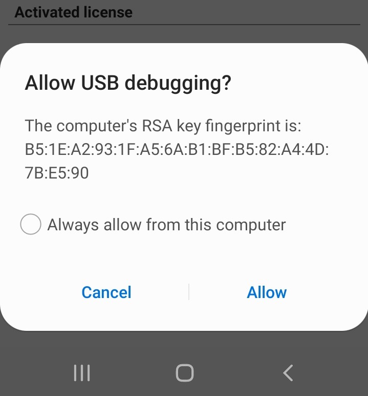 Allow USB debugging dialog