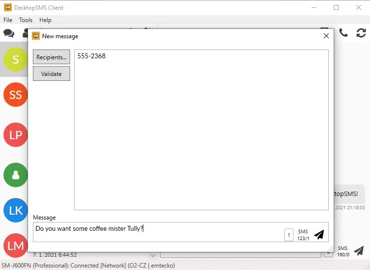 DesktopSMS Client for Windows SMS inbox view preview